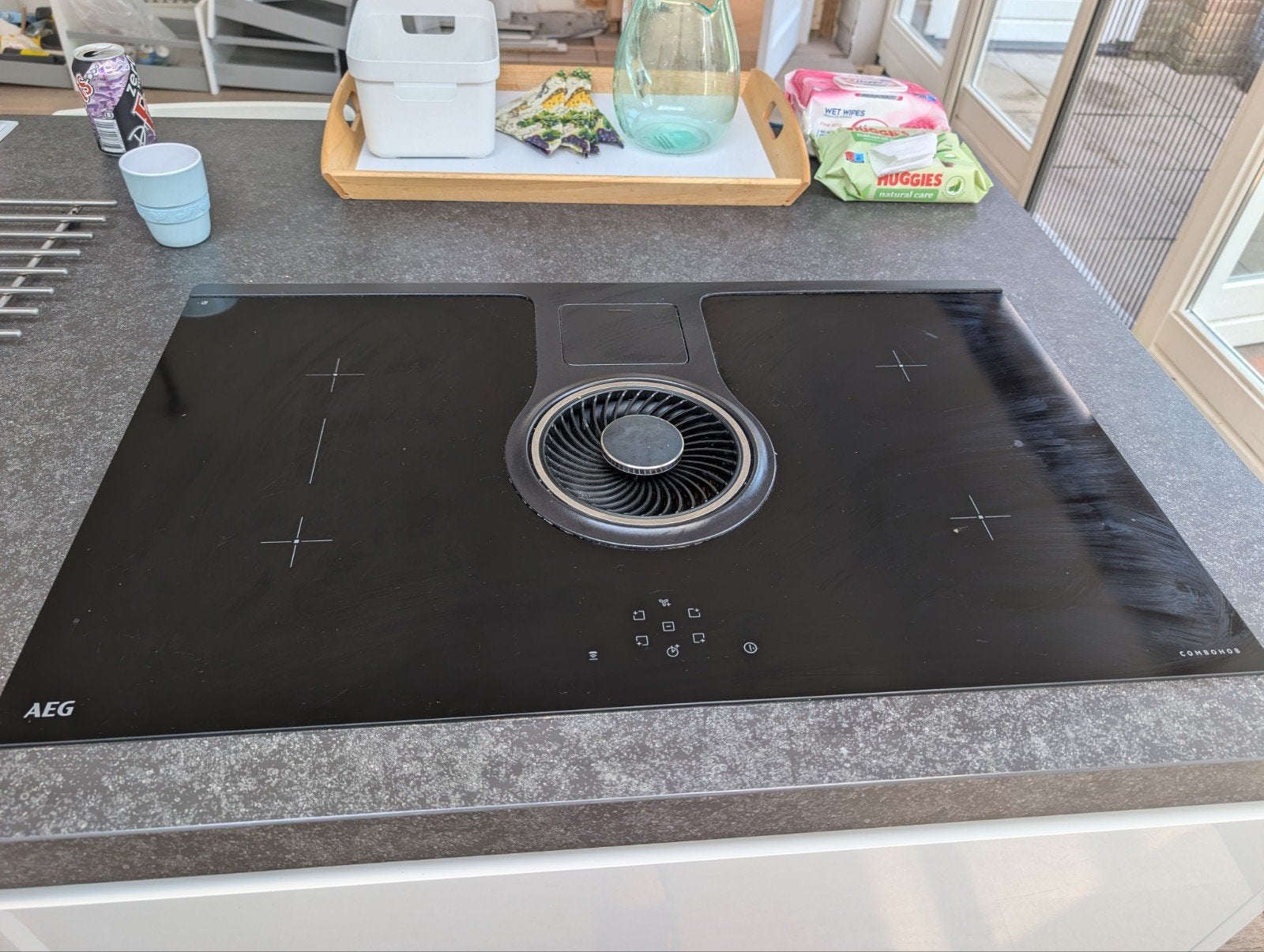 AEG Inductiekookplaat met geïntegreerde afzuiging, Zo goed als nieuw, Inbouw, Inductie, 4 kookzones