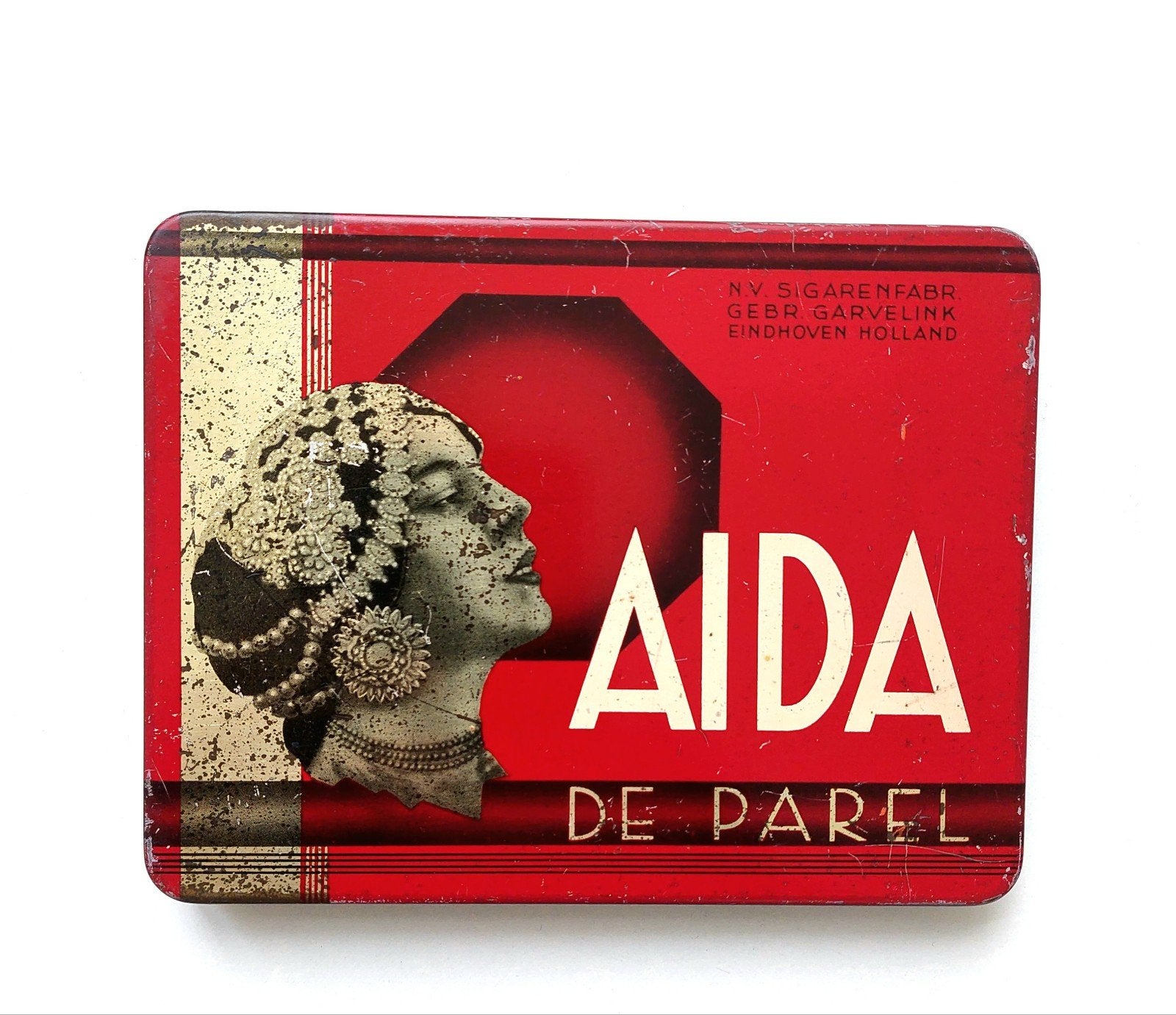 Oud Art Deco Reclame Sigarenblik Aida de Parel blikje, Ophalen of Verzenden