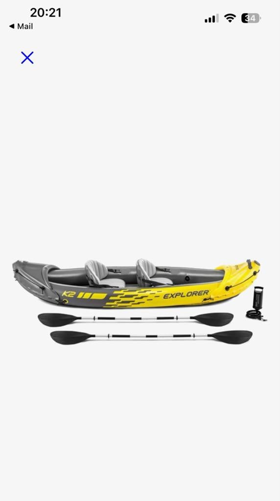 Intex Explorer K2 Opblaasbare Kajak - 2-persoons, Watersport en Boten, Kano's, Zo goed als nieuw, Zeekano, Twee personen, Opblaasbaar