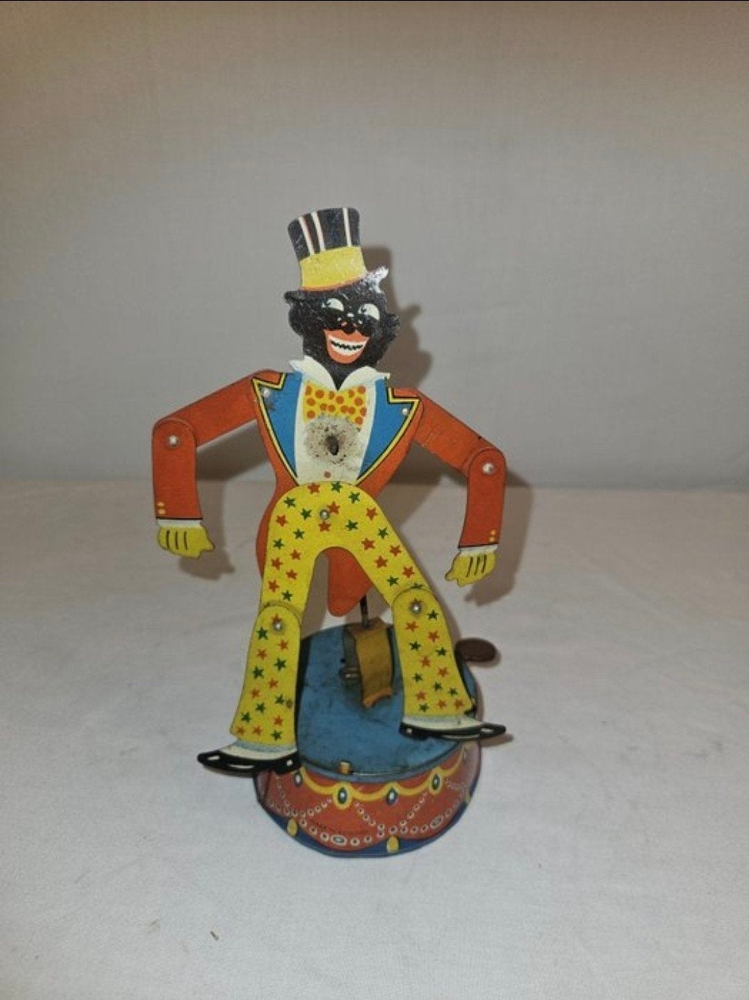 Vintage Blikken Mechanische Clown - Dansende Figuur, Antiek en Kunst, Ophalen of Verzenden