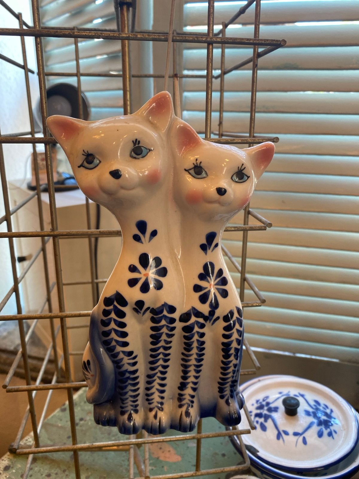 Vintage keramische Siamese katten verwarmings beeldje, Antiek en Kunst, Curiosa en Brocante, Ophalen of Verzenden