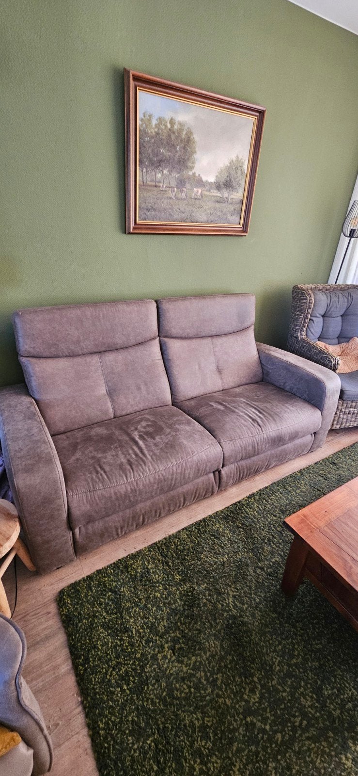 Grijze bank 220 cm met hoge rugleuning, Ophalen, Gebruikt, Tweepersoons, 75 tot 100 cm