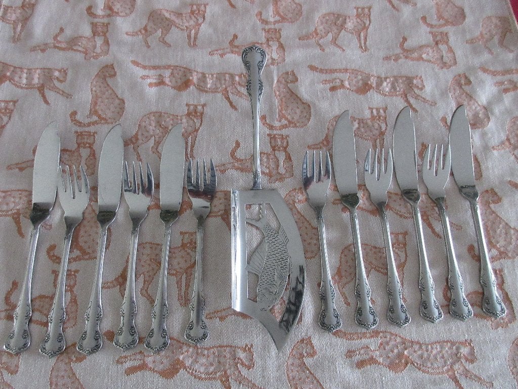 Gero Zilmeta 528 Menuet Viscouvert met Visschep Bijzonder it, Huis en Inrichting, Keuken | Bestek, Gebruikt, Gero, Bestekset, Ophalen of Verzenden