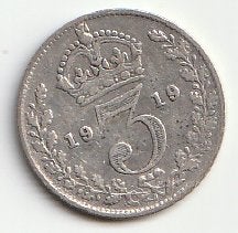 ENGELAND George V 1919 Zilver Threepence, Verzenden, Overige landen, Losse munt, Zilver