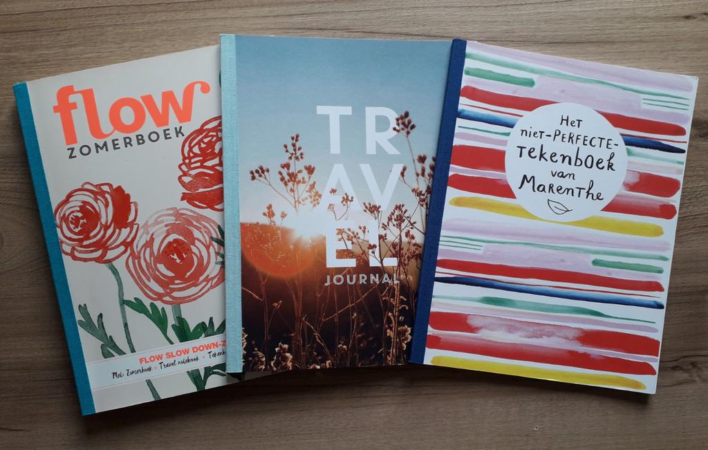 Flow zomerpakket: Zomerboek, Travel Journal, Tekenboek, Boeken, Ophalen of Verzenden, Zo goed als nieuw