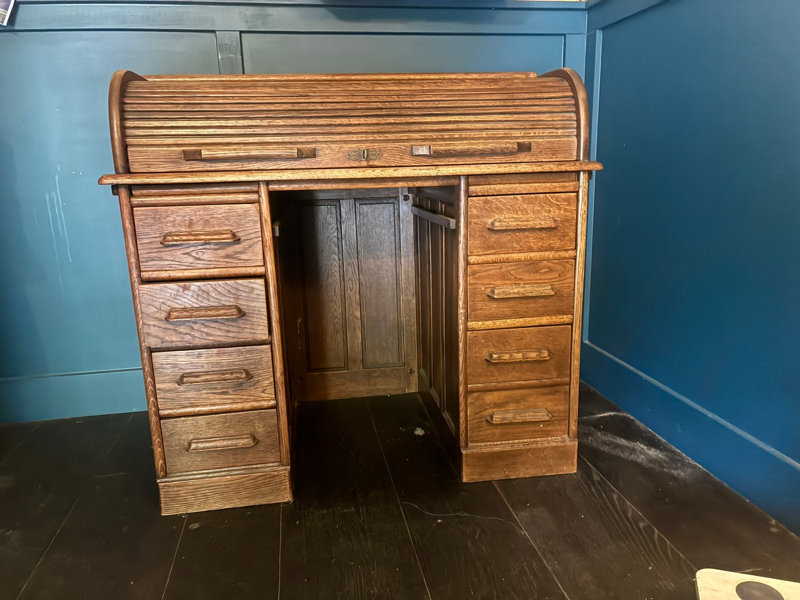 Antiek Eiken Bureau met Lades, Huis en Inrichting, Bureaus, Ophalen, Gebruikt