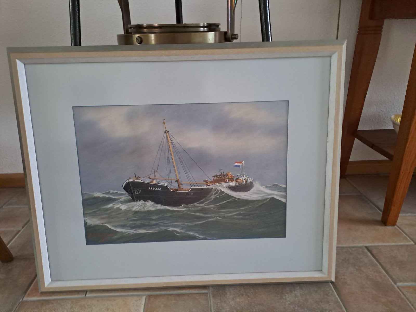 scheepvaart verzamelen. Mooi schilderij van kusrvaarder, Ophalen of Verzenden
