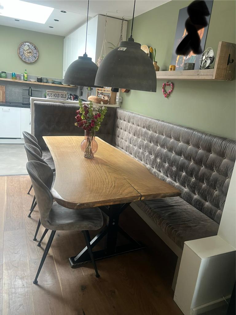 Complete eethoek met hoekbank met stoelen, lampen en plank, Huis en Inrichting, Tafels | Eettafels, Ophalen, Gebruikt, Rechthoekig