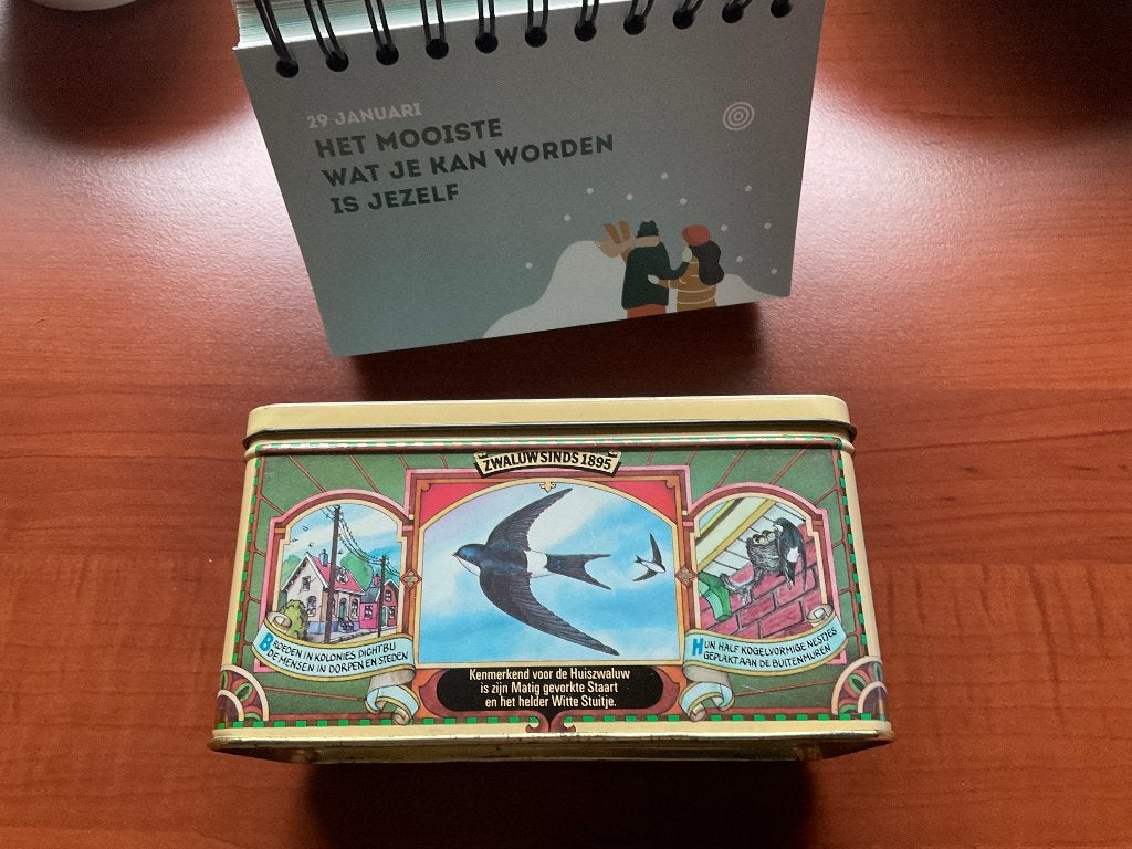 Vintage blikken trommel zwaluw, Verzamelen, Ophalen of Verzenden, Gebruikt, Overige