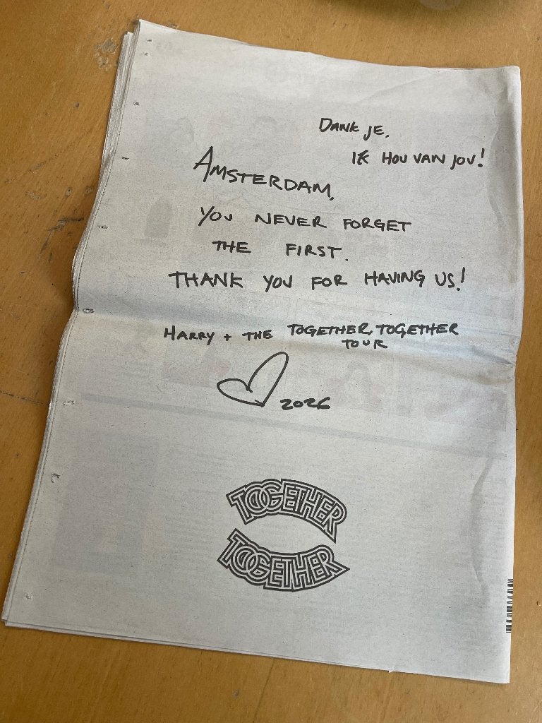 Het Parool van 6 juni 2026 met Harry Styles bedankschrift, Ophalen, Zo goed als nieuw, Krant