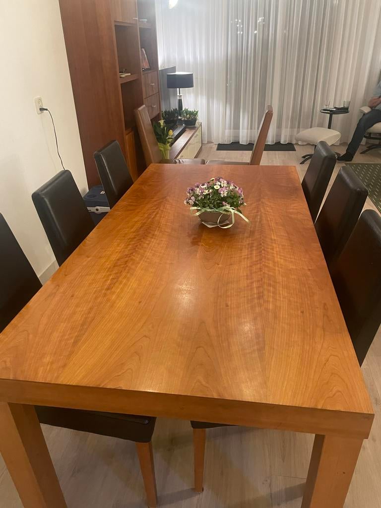 Kersenhouten eettafel met 8 stoelen, Huis en Inrichting, Tafels | Eettafels, Ophalen, Gebruikt, 50 tot 100 cm, Vijf personen of meer