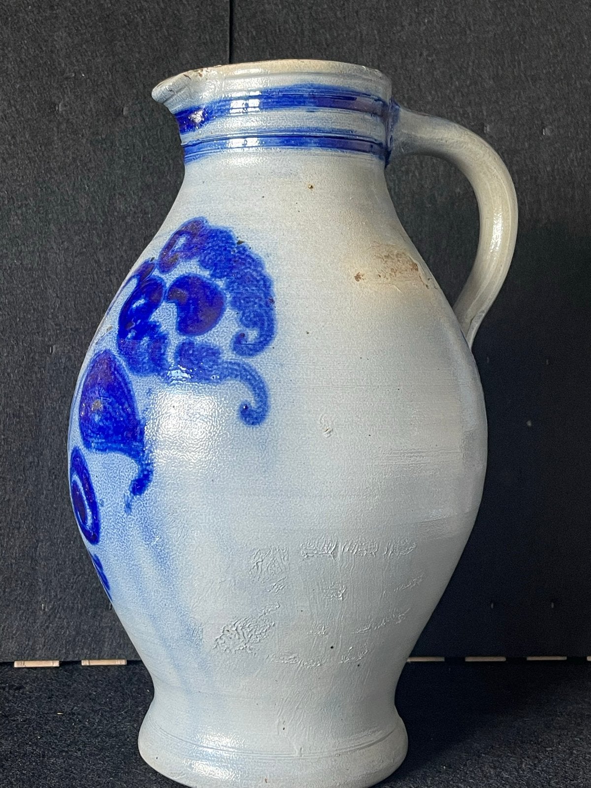 Antieke zoutglazuur kruik met kobaltblauwe decoratie, 4L, Ophalen of Verzenden