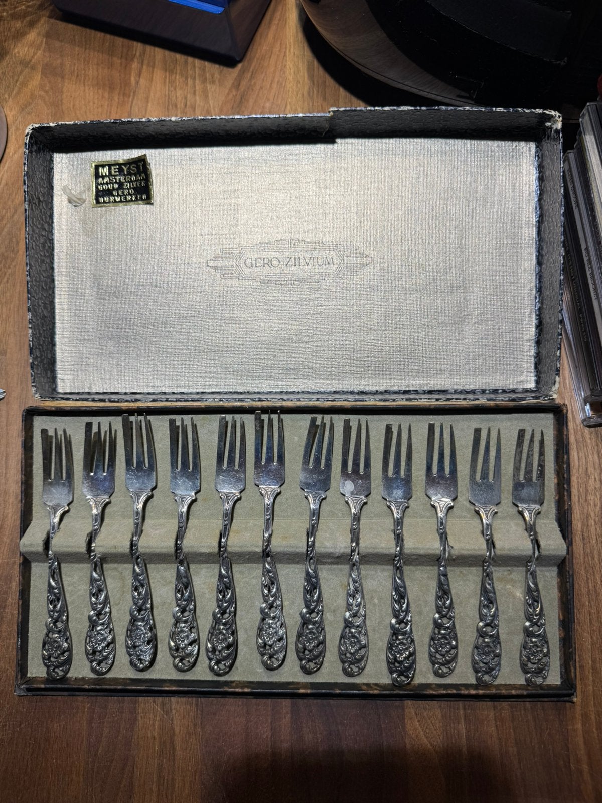 Prachtige 12-delige set vintage Gero Zilvium gebaksvorkjes, Ophalen of Verzenden