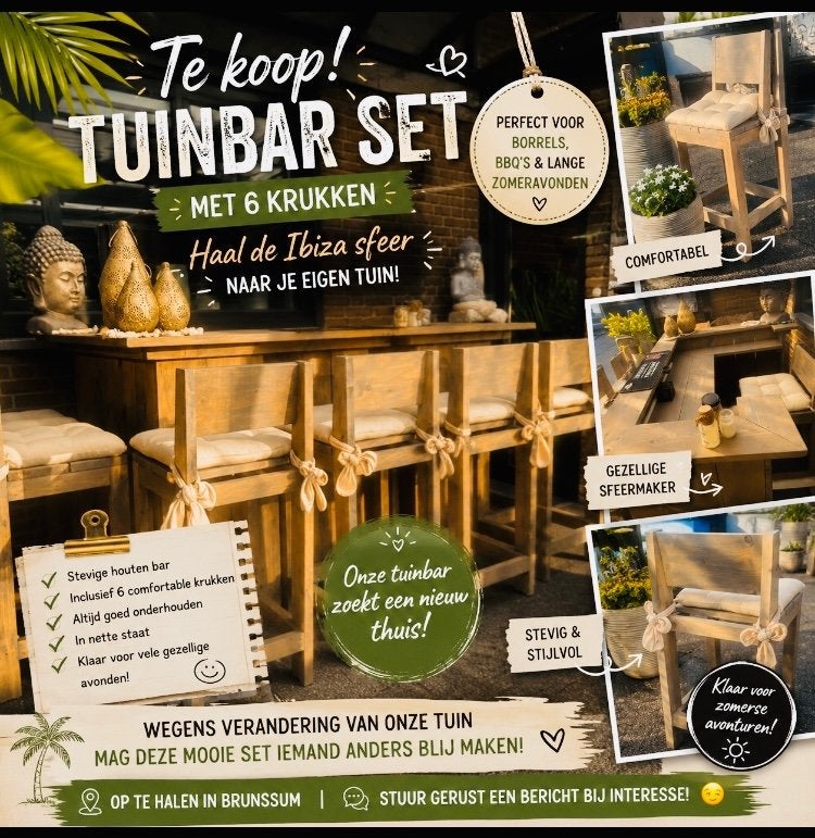 Bar met 6 krukken, Ophalen, Zo goed als nieuw, Inclusief barstoelen