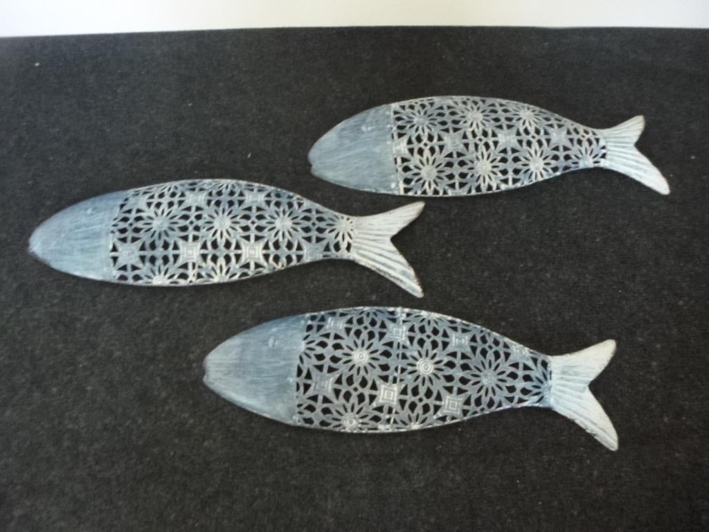 3  metalen vissen voor aan wand, afm. 46x13cm, nieuw, Huis en Inrichting, Woonaccessoires | Overige, Ophalen of Verzenden, Nieuw