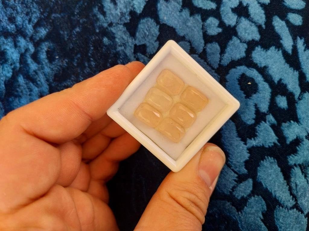 6 rechthoekig geslepen rozekwarts roos cabochons, Ophalen of Verzenden