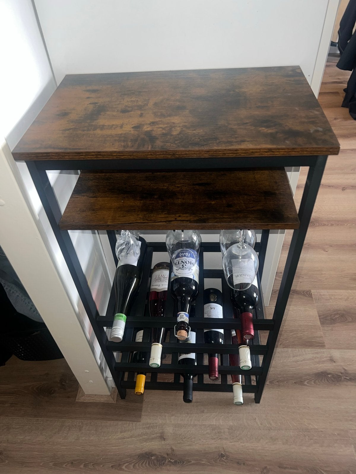Wijnrek met glashouders en 2 planken - Industrieel design, Ophalen, 5 tot 15 flessen, Zo goed als nieuw, 75 – 100