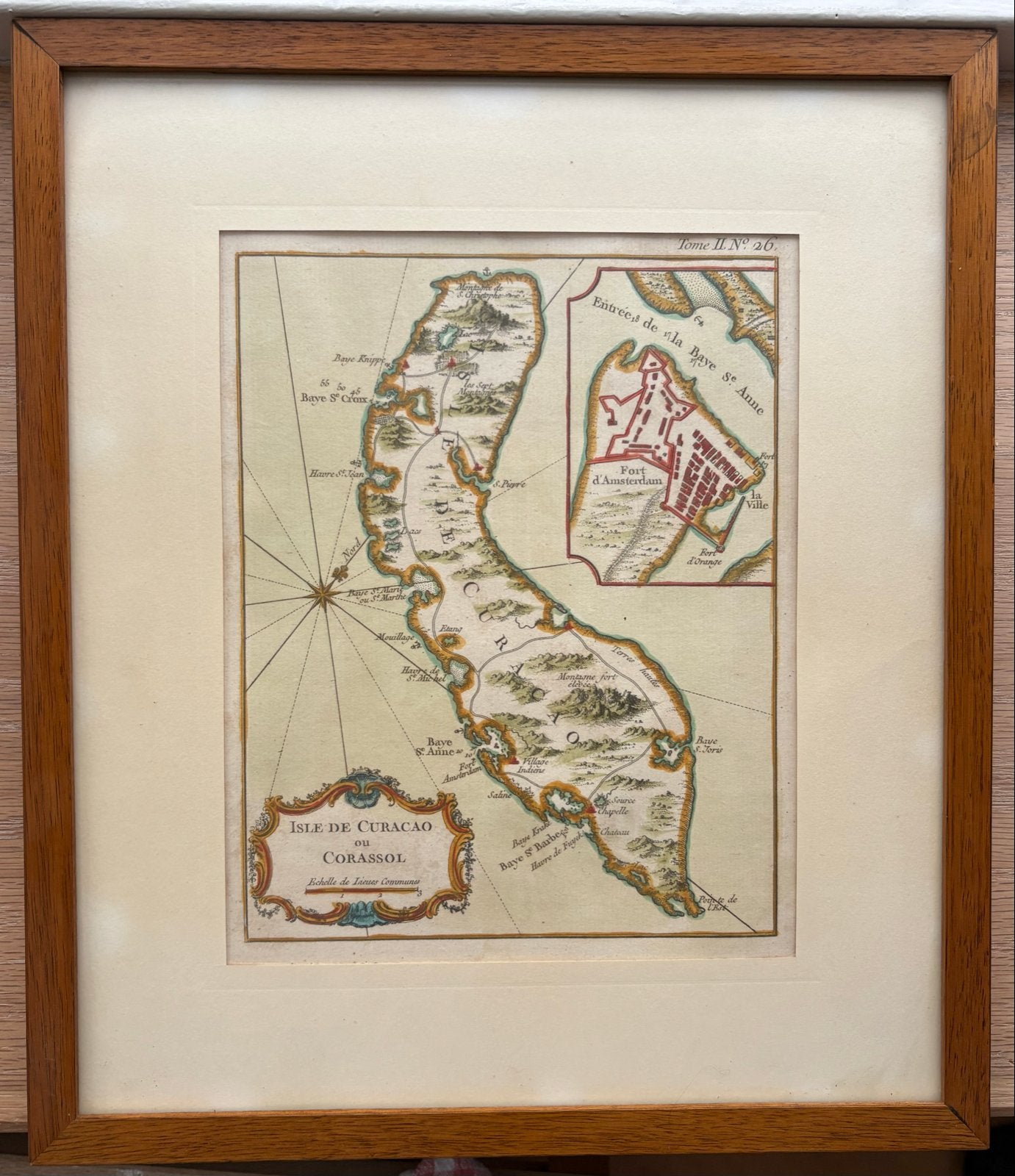 Antieke kaart Curaçao - Isle de Curacao ou Corassol, Antiek en Kunst, Ingelijst, Ophalen of Verzenden, 1700 - 1799, Overige technieken