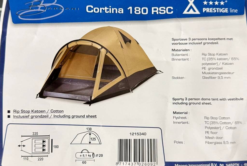Bardani prestige line 3 persoons tent, Caravans en Kamperen, Tenten, Ophalen of Verzenden, Zo goed als nieuw