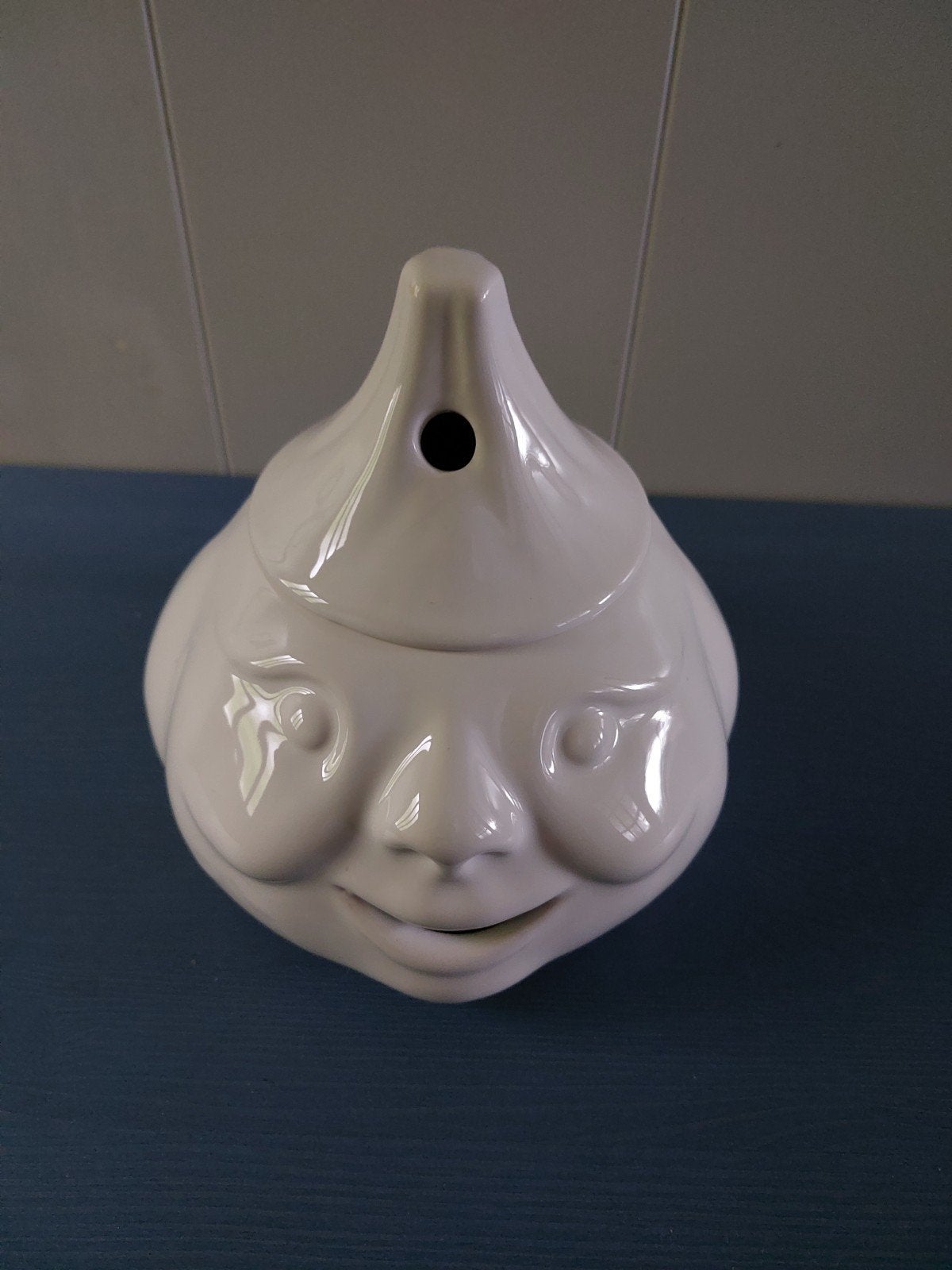 Vintage keramische knoflookpot lachend gezicht jaren 80, Verzamelen, Retro, Ophalen of Verzenden, Huis en Inrichting