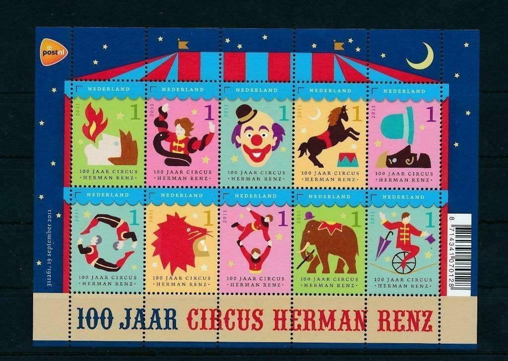 2011 Vel Circus Herman Renz 2868-2877 postfris, Postzegels en Munten, Postzegels | Nederland, Verzenden, Na 1940, Postfris