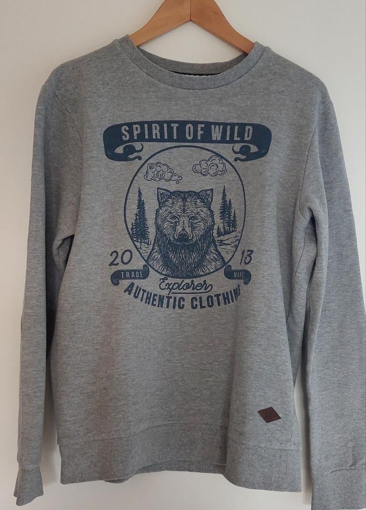 Trui grijs wolf print sweater Produkt L zgan., Ophalen of Verzenden, Zo goed als nieuw, Grijs