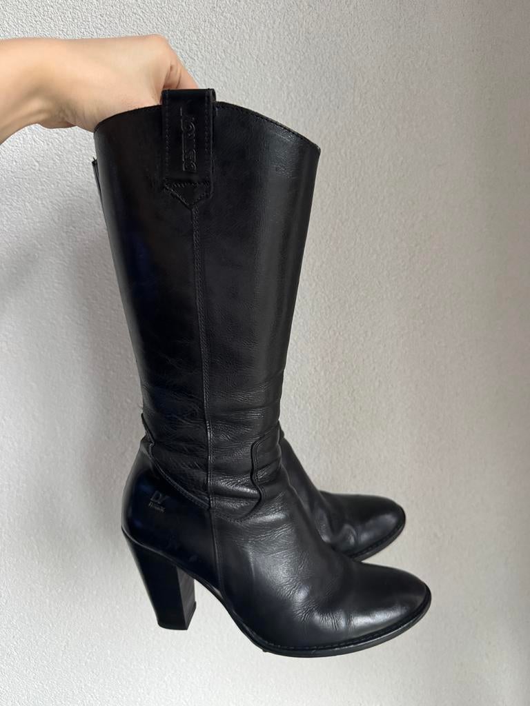 Vintage Destroy zwarte lederen western stijl cowboy laarzen, Vintage, Hoge laarzen, Vintage, Ophalen of Verzenden