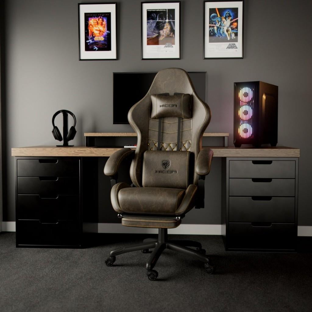 Gamestoel-Bureaustoel-Ergonomische met Voetsteun-Bruın, Huis en Inrichting, Bureaustoelen, Ophalen, Gaming bureaustoel, Bruin