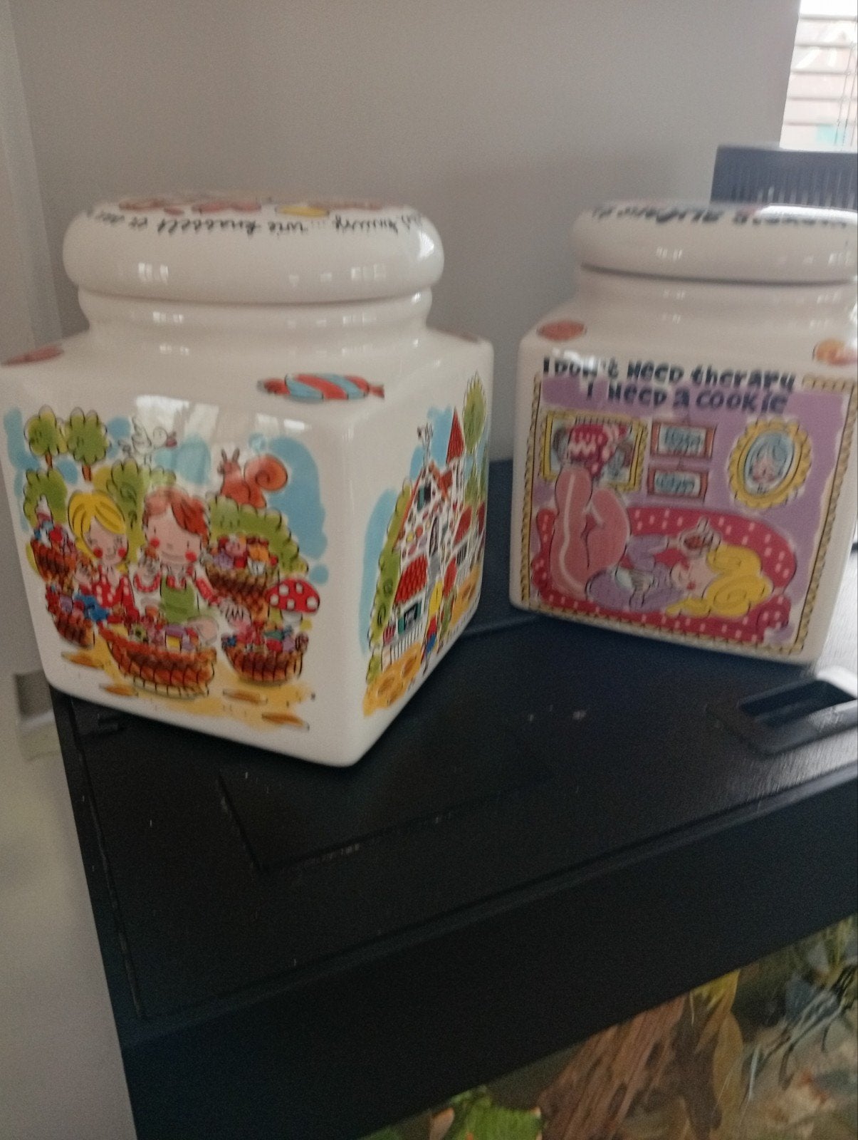Leuke voorraadpotten met grappige teksten - Set van 2, Antiek en Kunst, Ophalen of Verzenden