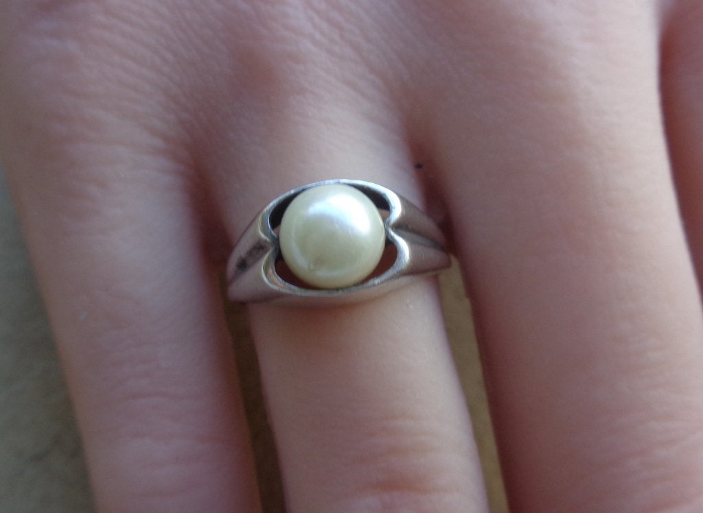 antiek zilveren ring met parel [367], Verzenden, Zilver, Ring