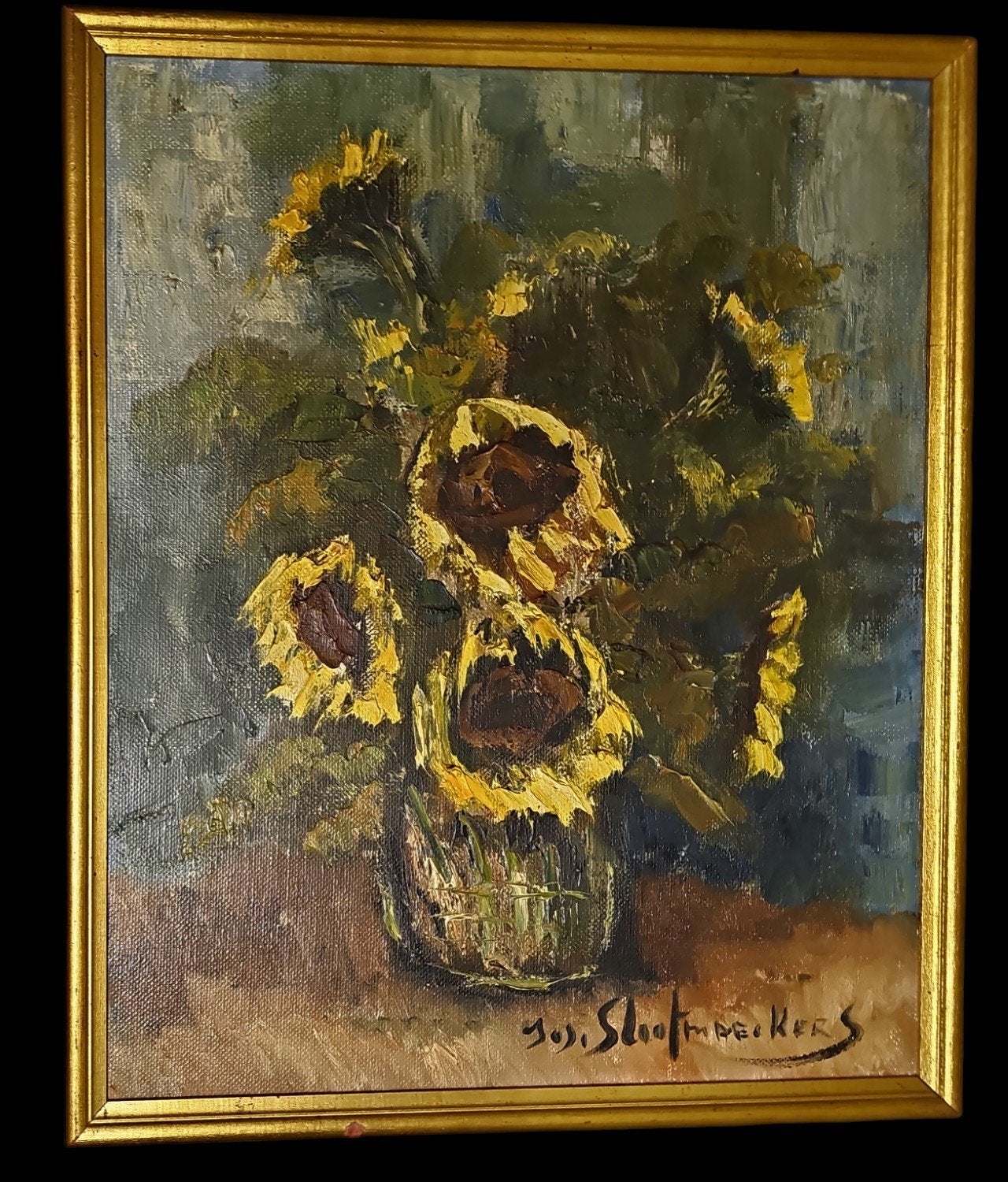 Schilderij Zonnebloemen - Gesigneerd J. Slootmaekers, Antiek en Kunst, Ophalen of Verzenden
