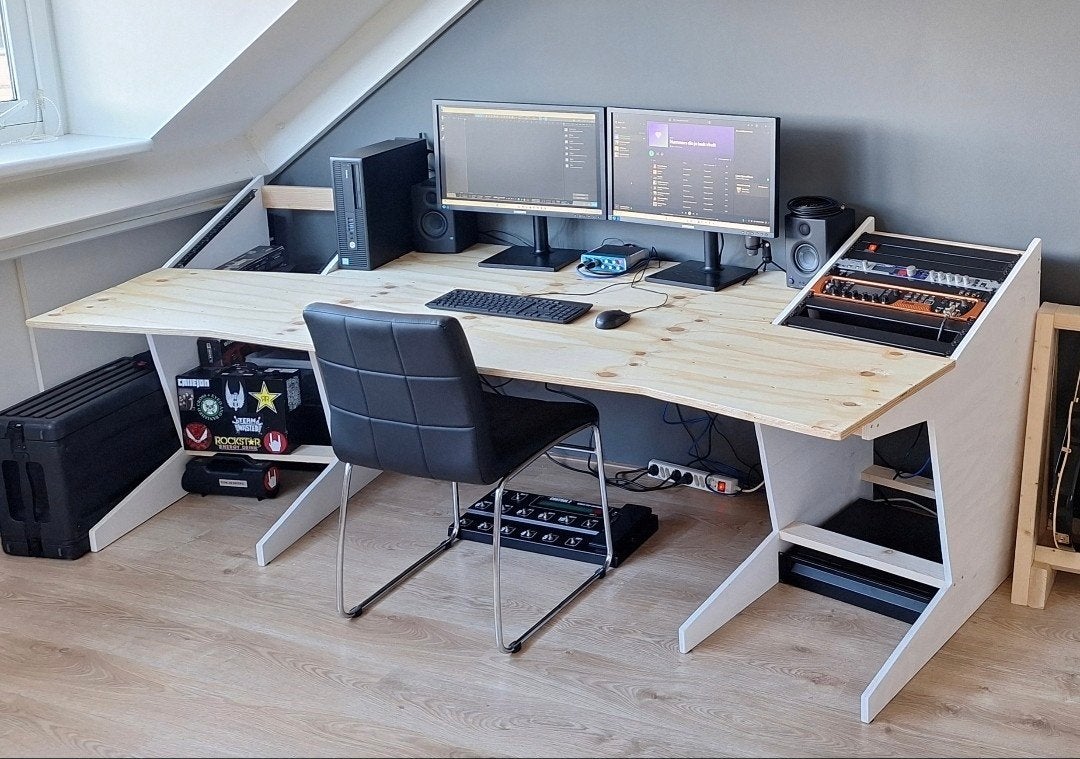 Studio bureau 240cm | 19 inch rack | 2x 10U | studiodesk, Ophalen, Hout, Zo goed als nieuw, Overige merken