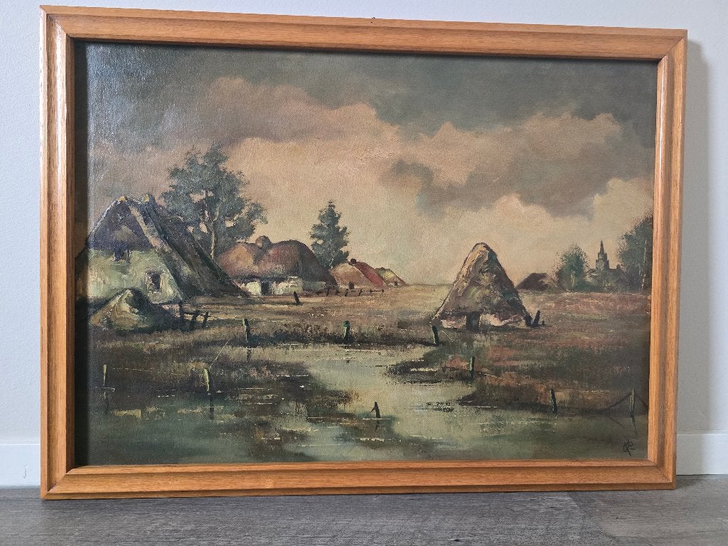 Schilderij, de Peel, olieverf op doek, Ophalen, Gebruikt, Schilderij, 75 – 100