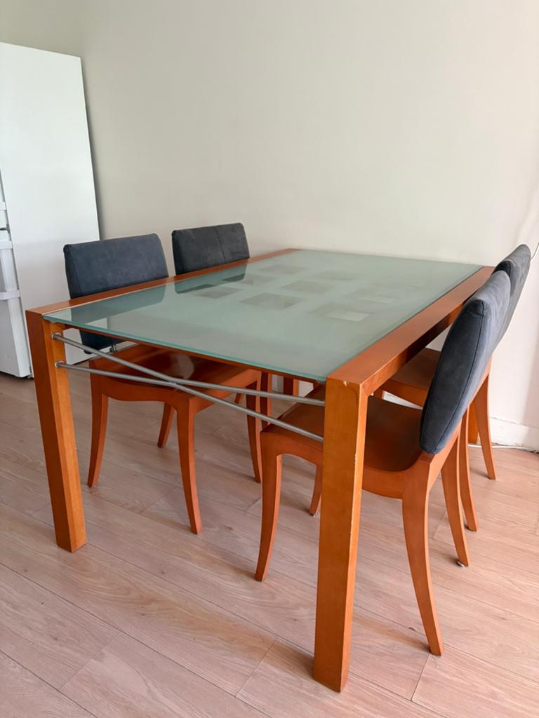 Ligne Roset glazen vintage uitschuifbare tafel, Ophalen, Rechthoekig, Glas, 100 tot 150 cm