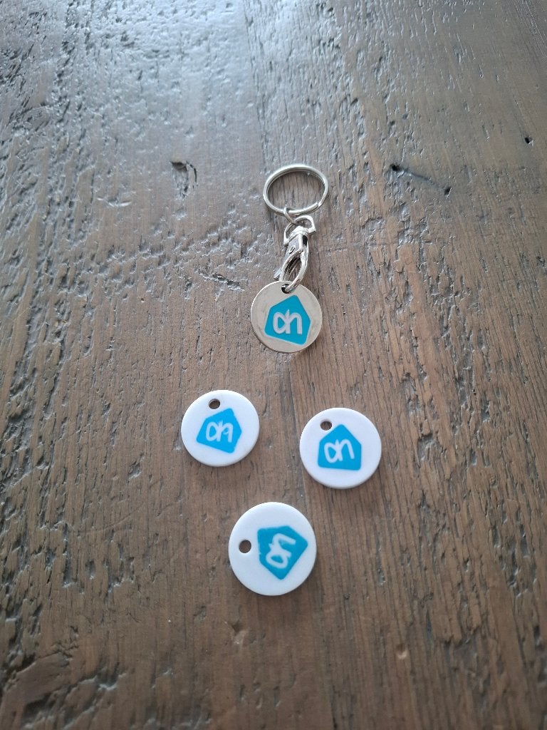 Winkelwagenmuntjes sleutelhanger Albert Heijn - 4 stuks, Ophalen of Verzenden