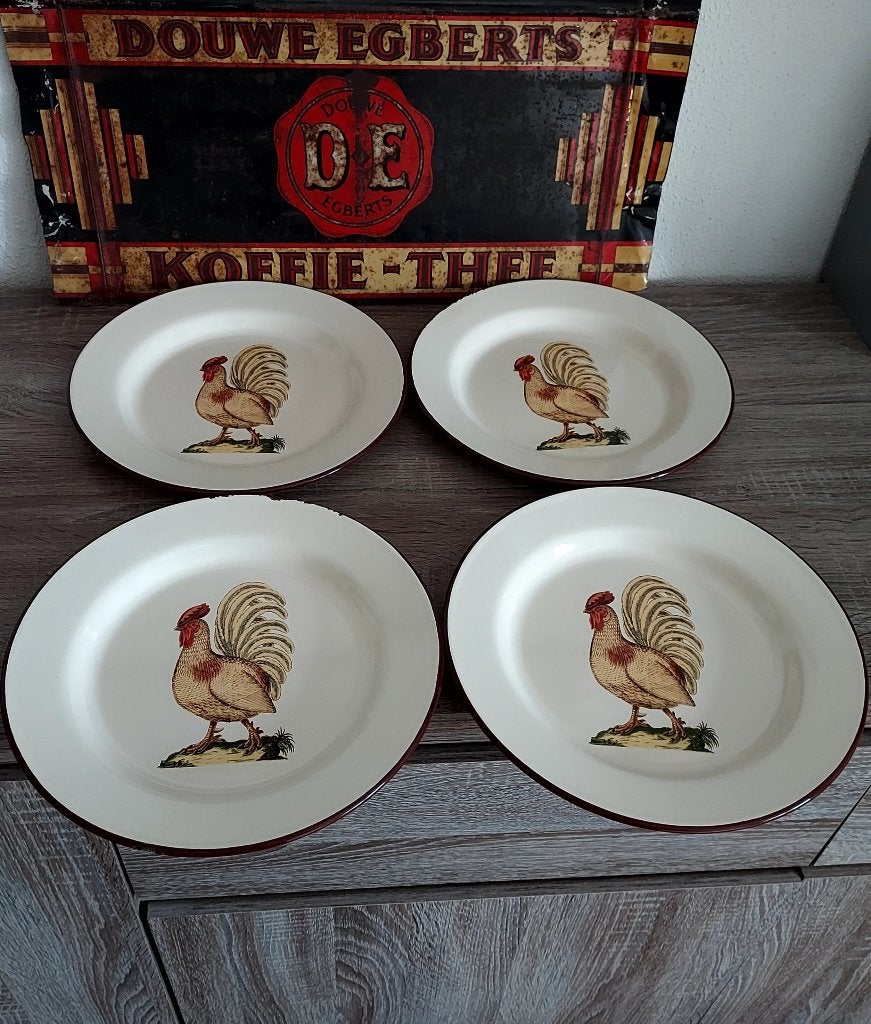 Emaille bord creme met haan, Antiek en Kunst, Antiek | Emaille, Ophalen of Verzenden