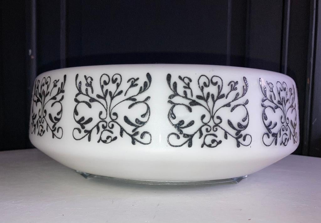 Vintage plafondlamp met decor, Huis en Inrichting, Lampen | Plafondlampen, Ophalen of Verzenden, Zo goed als nieuw, Glas