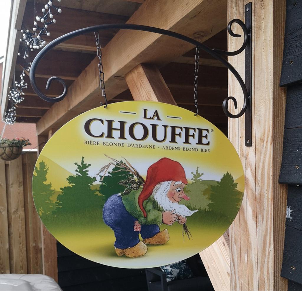 Dubbelzijdig LA CHOUFFE UITHANGBORD (incl. beugel), Ophalen of Verzenden, Nieuw, Reclamebord, Plaat of Schild, Overige merken