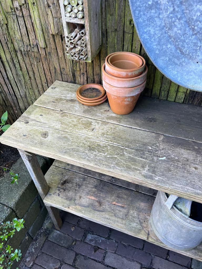 Steigerhouten oppottafel, Tuin en Terras, Tuintafels, Ophalen, Rechthoekig, Hout