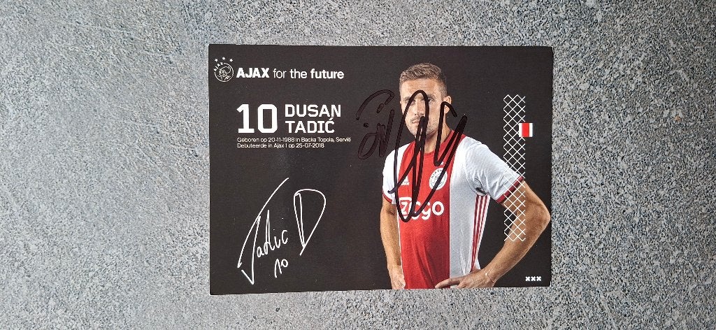 Spelerskaart met handtekening; Dusan Tadic # Ajax, Verzamelen, Ophalen of Verzenden, Nieuw, Ajax, Spelerskaart