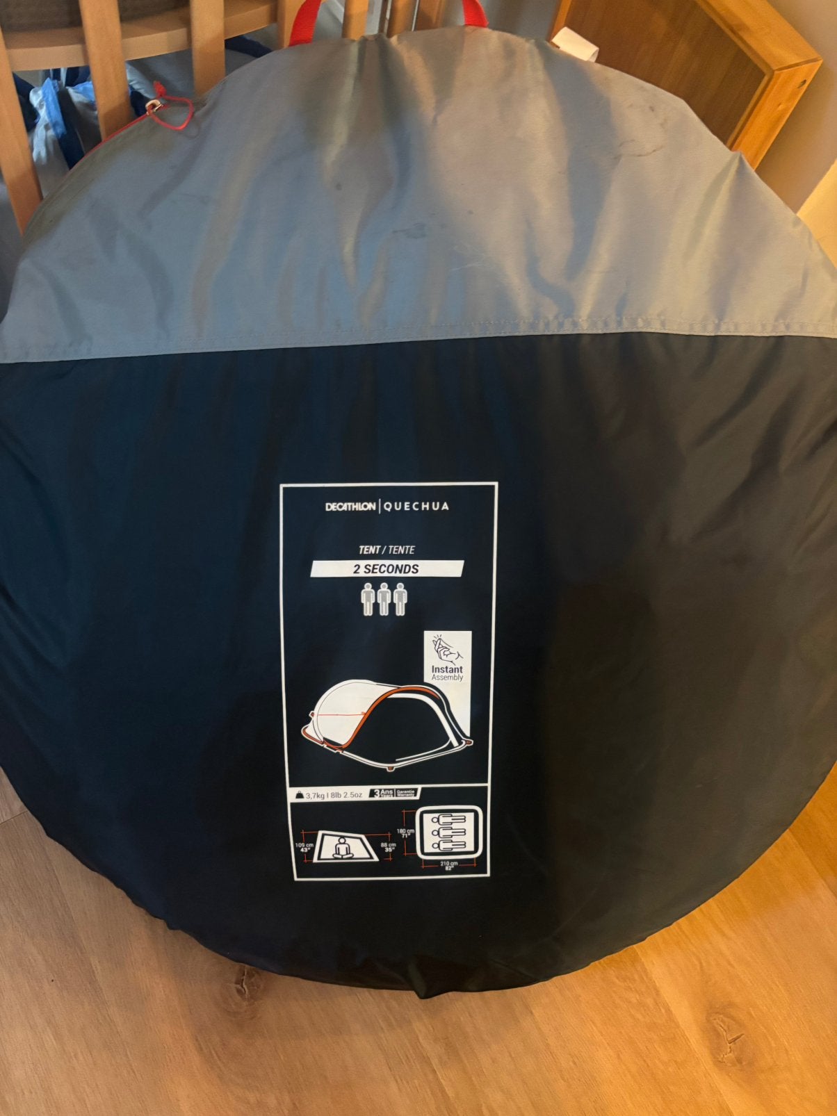 QUECHUA 2 Seconds pop-up tent voor 3 personen, blauw, Ophalen, Zo goed als nieuw, Tot en met 3