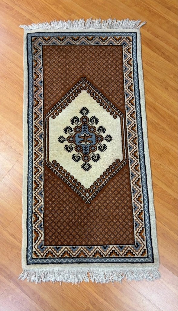 Tapijt kleedje bruin beige blauw 145/75 cm, Ophalen of Verzenden