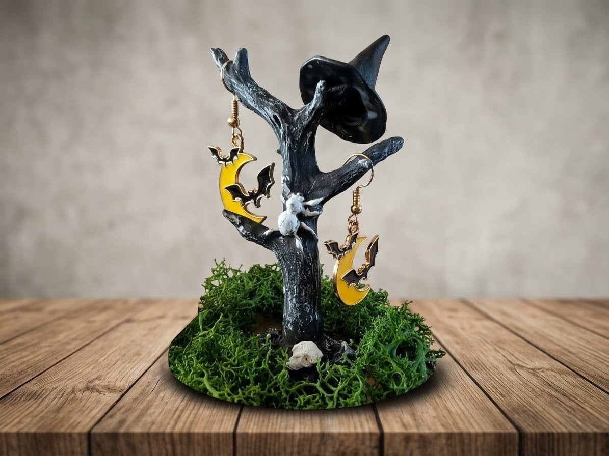 Vleermuis Oorbellen in Griezelige Boom, Ophalen of Verzenden, Nieuw, Geel