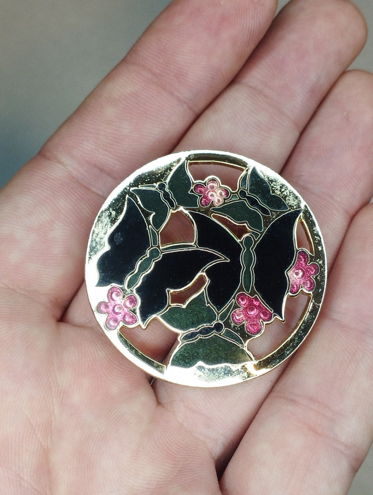 Prachtige vintage emaille broche, Ophalen of Verzenden, Zo goed als nieuw, Zilver, Overige materialen