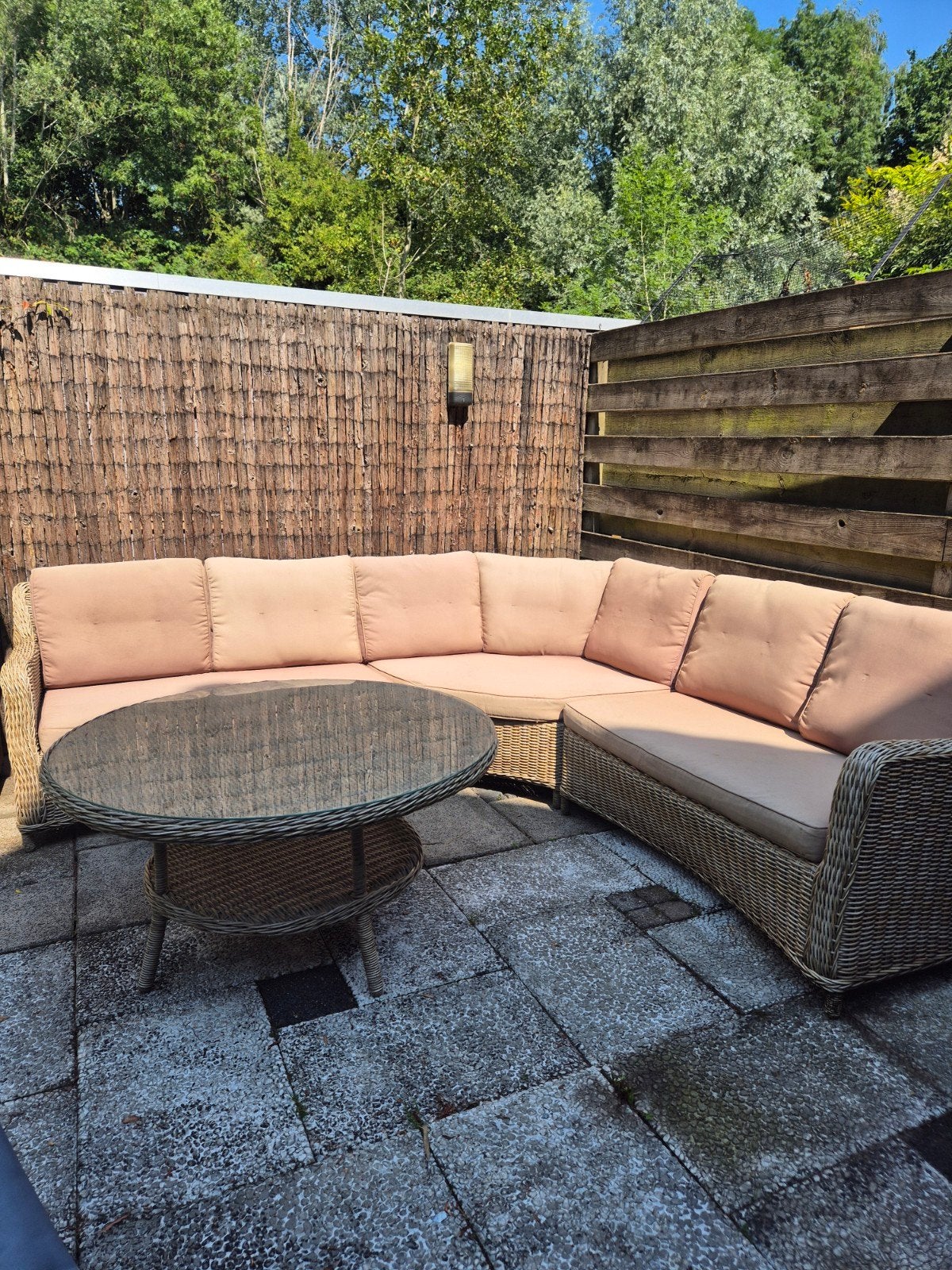 Wicker loungeset met ronde tafel, Tuin en Terras, Tuinsets en Loungesets, Ophalen, Gebruikt, Loungeset, Wicker