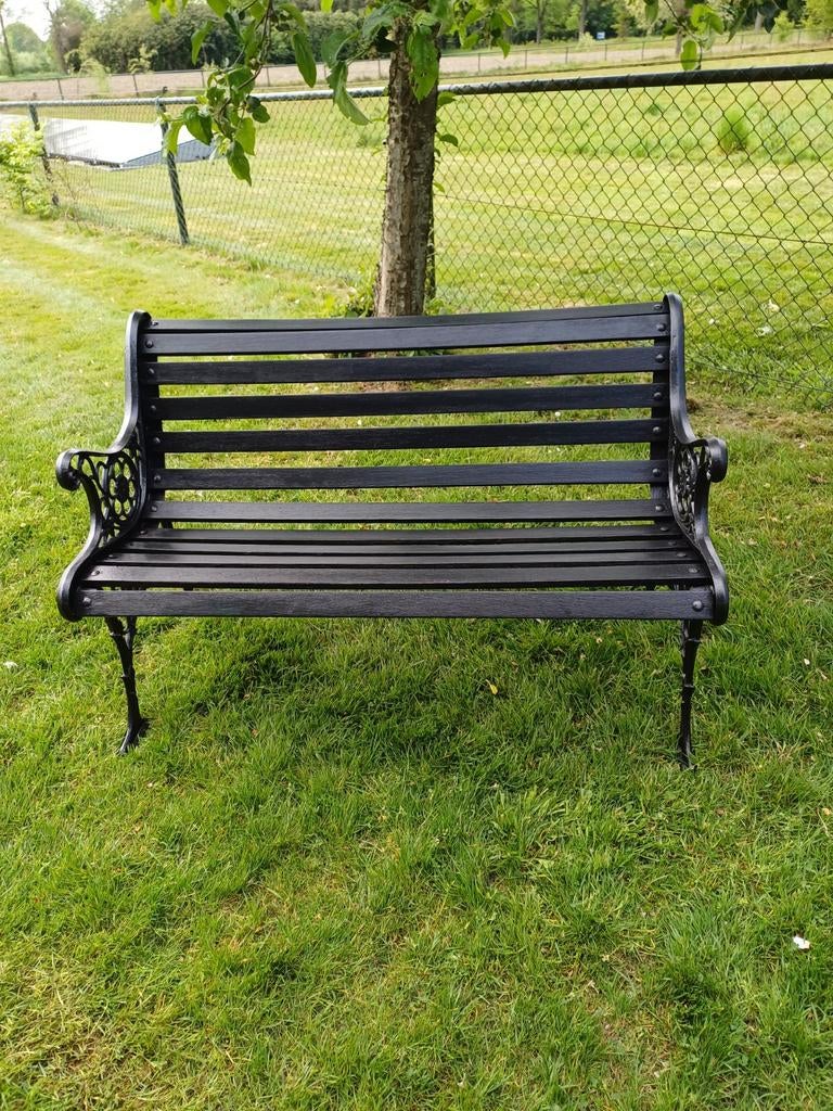 Tuinbank met gietijzeren onderstel., Tuin en Terras, Ophalen, Hout
