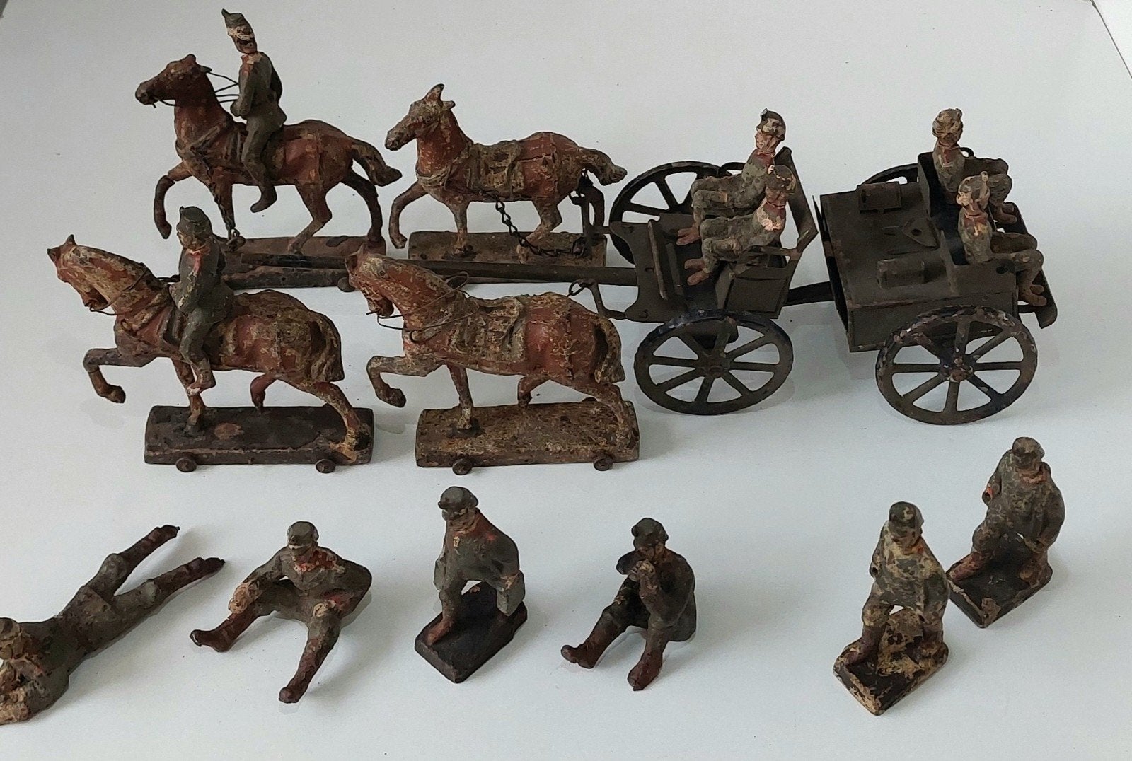 Lot Antiek Lineol Hausser Speelgoed Soldaten Blikken Wagen, Ophalen of Verzenden
