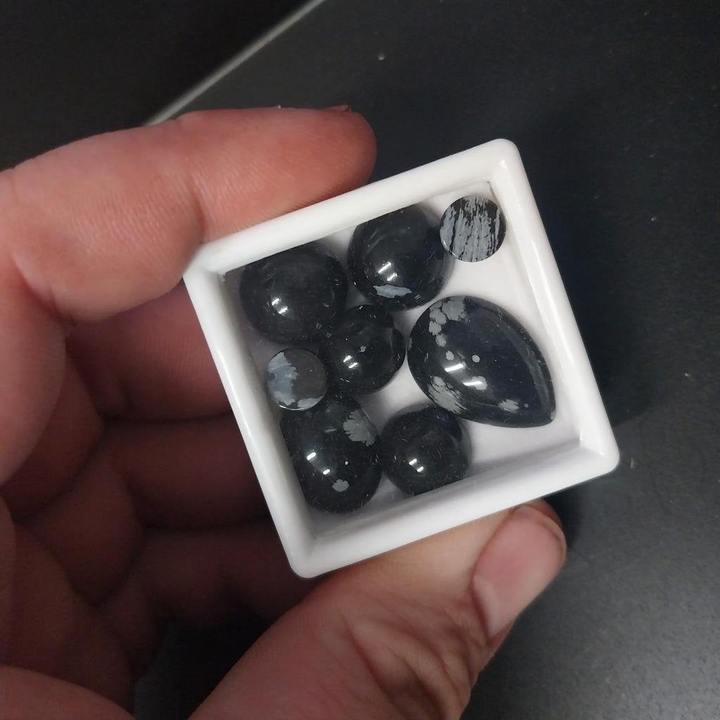 Lot met 8 obsidiaan cabochons, Ophalen of Verzenden