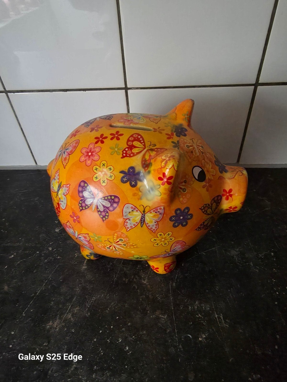 Vrolijke Pomme Pidou Spaarpot Varken met Vlinders, Ophalen of Verzenden, Gebruikt, Steen, Aardewerk of Keramiek, Dier