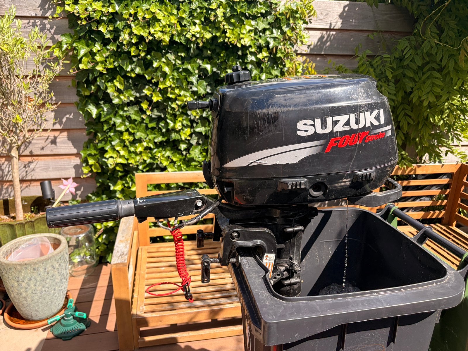 Suzuki 6PK 4-takt langstaart buitenboordmotor + tank, Ophalen, Gebruikt, 5 tot 10 pk, Viertaktmotor